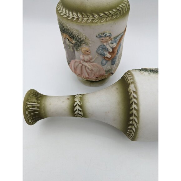 Vintage Embassy Fine China Bisque Relief Vases Pair 9" Japan Ornate Design - Picture 5 of 7